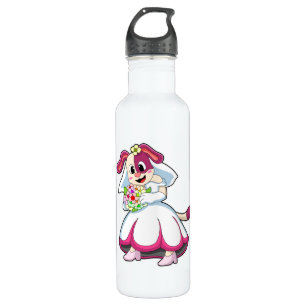 Hund als Braut mit Hochzeitskleid und Blumen Edelstahlflasche