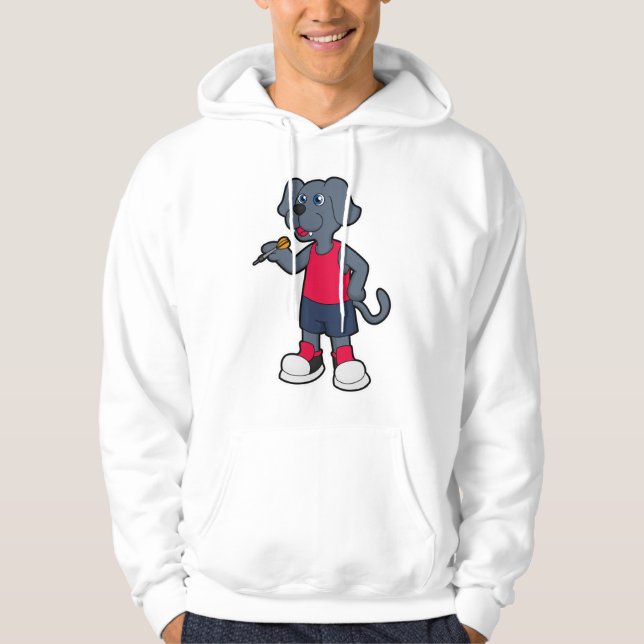 Hund als Dart-Spieler mit Darts Hoodie (Vorderseite)