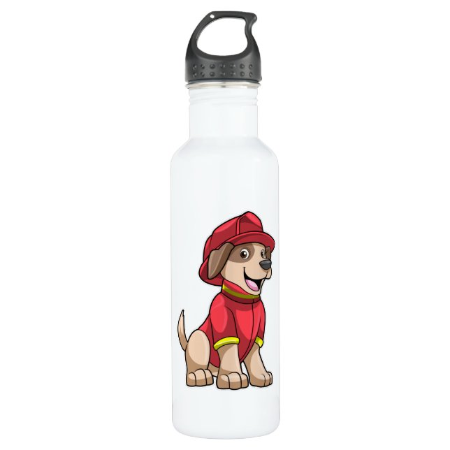 Hund als Feuerwehrmann mit Feuerhelm Edelstahlflasche (Vorderseite)