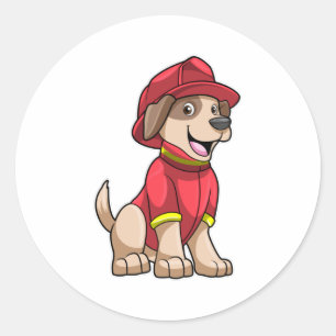 Hund als Feuerwehrmann mit Feuerhelm Runder Aufkleber