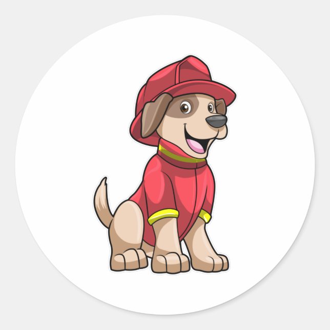 Hund als Feuerwehrmann mit Feuerhelm Runder Aufkleber (Vorderseite)