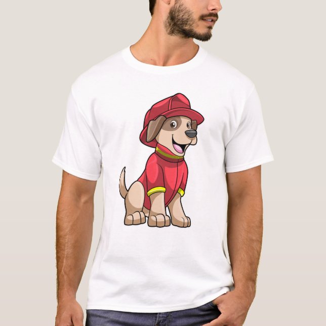 Hund als Feuerwehrmann mit Feuerhelm T-Shirt (Vorderseite)