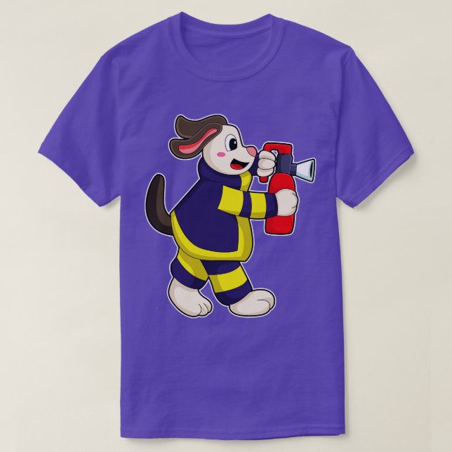 Hund als Feuerwehrmann mit Feuerlöscherin T-Shirt (Design vorne)