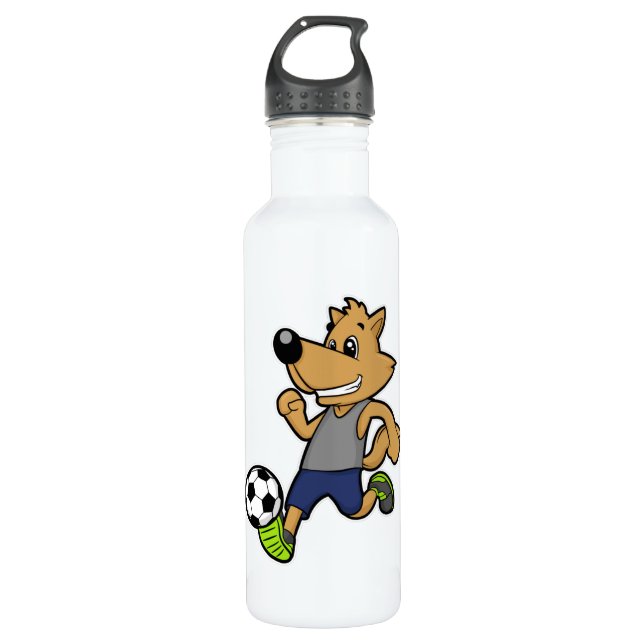 Hund als Fußballspieler beim Fußball Edelstahlflasche (Vorderseite)