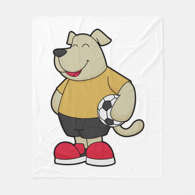 Hund als Fußballspieler mit Fußball Fleecedecke (Vorderseite)