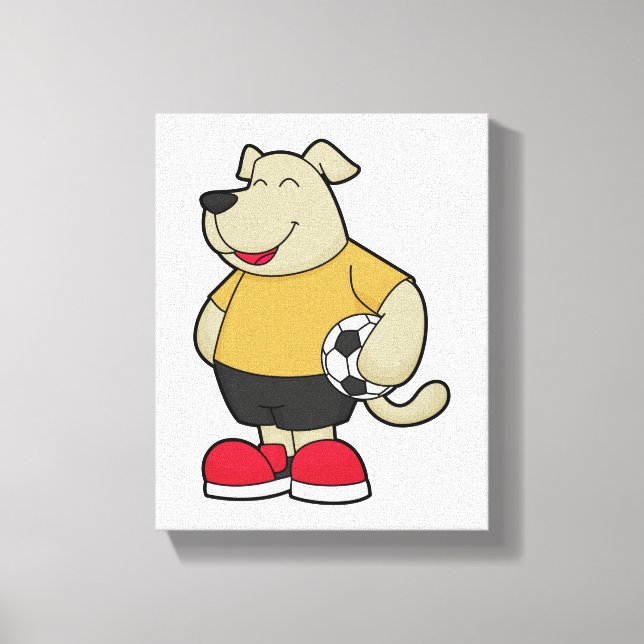Hund als Fußballspieler mit Fußball Leinwanddruck (Vorderseite)