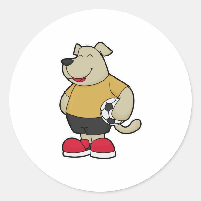 Hund als Fußballspieler mit Fußball Runder Aufkleber (Vorderseite)