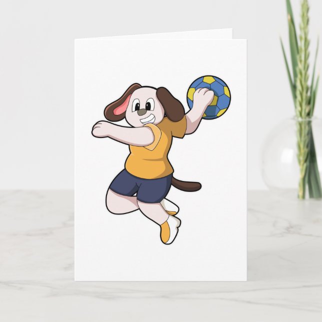 Hund als Handballspieler mit Handball Karte (Vorderseite)