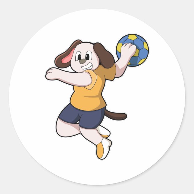 Hund als Handballspieler mit Handball Runder Aufkleber (Vorderseite)