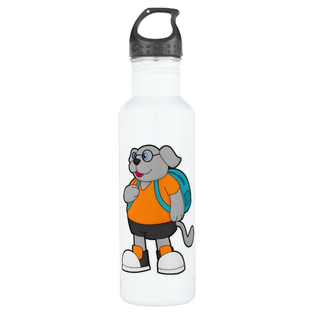 Hund als Hiker mit Rucksack Edelstahlflasche (Vorderseite)