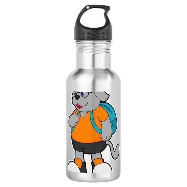 Hund als Hiker mit Rucksack Edelstahlflasche (Vorderseite)