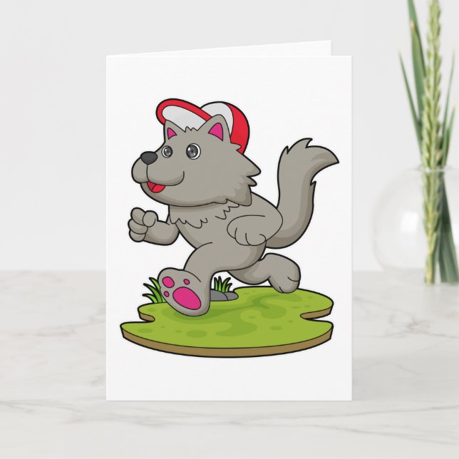 Hund als Läufer mit Mütze Karte (Vorderseite)