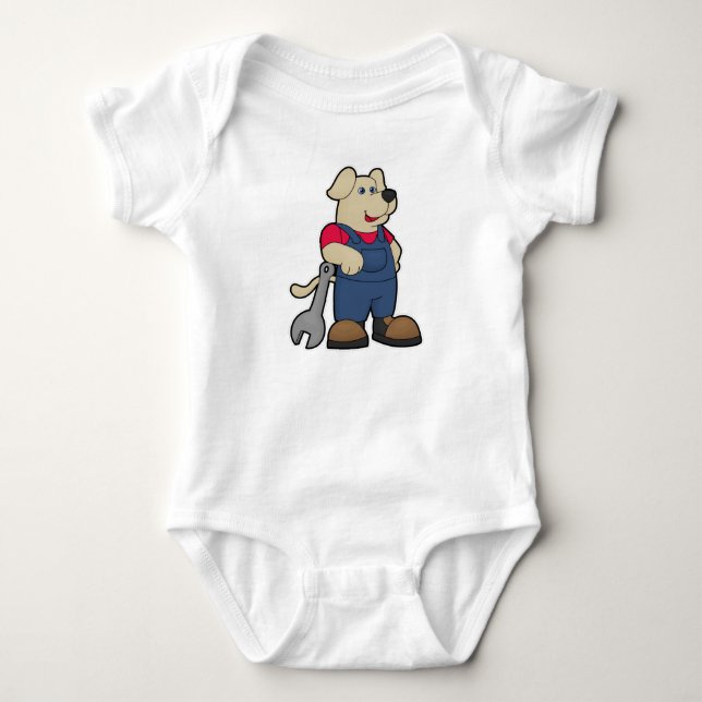 Hund als Mechaniker mit Schlüssel Baby Strampler (Vorderseite)