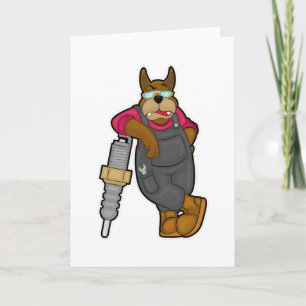 Hund als Mechaniker mit Zündkerze Karte