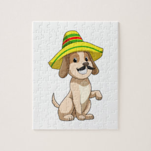 Hund als Mexikaner mit Strohhut