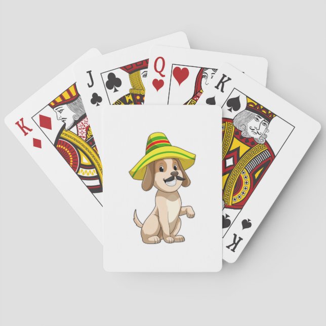 Hund als Mexikanerin mit Strohhut Spielkarten (Rückseite)