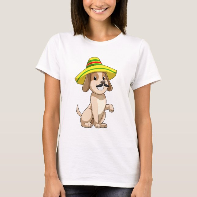 Hund als Mexikanerin mit Strohhut T-Shirt (Vorderseite)