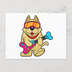 Hund als Musiker mit Gitarre Postkarte