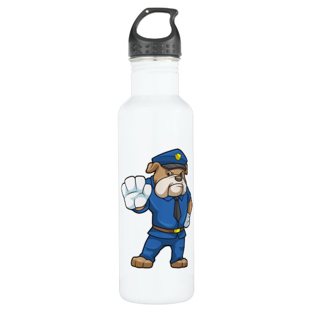 Hund als Polizeibeamter mit Polizeiuniform Edelstahlflasche (Vorderseite)