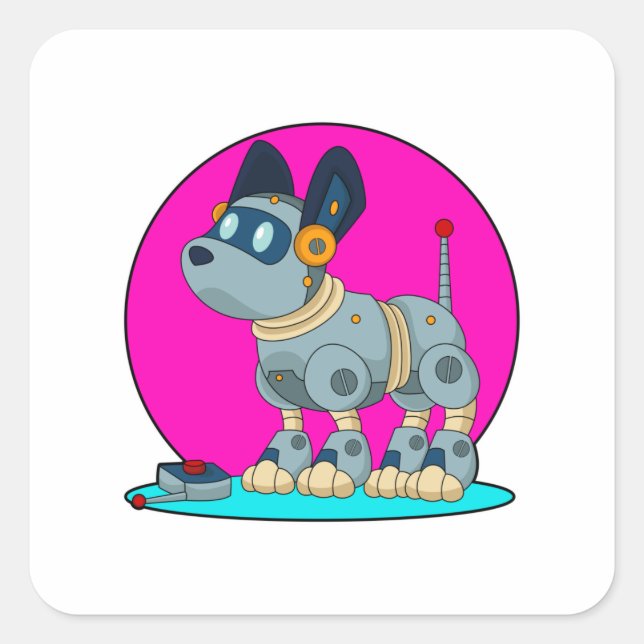 Hund als Roboter Quadratischer Aufkleber (Vorderseite)