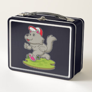 Hund als Runner mit Cap Metall Brotdose