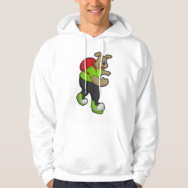 Hund als Skater mit Inline-Skaten und Rucksack Hoodie (Vorderseite)