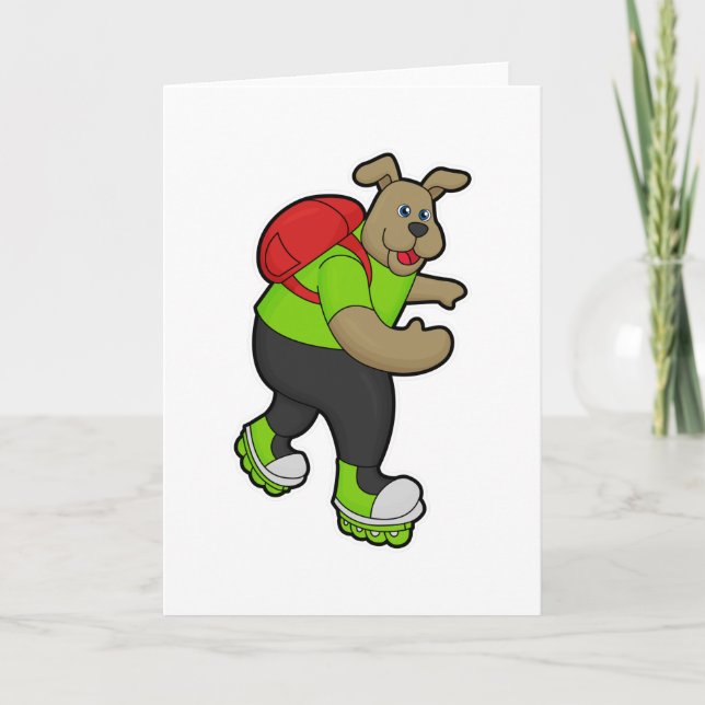 Hund als Skater mit Inline-Skaten und Rucksack Karte (Vorderseite)