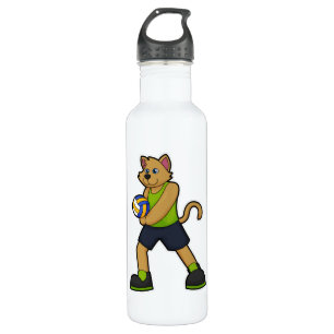 Hund als Volleyballspieler mit Volleyball Edelstahlflasche
