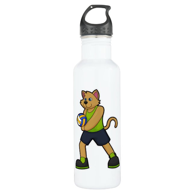 Hund als Volleyballspieler mit Volleyball Edelstahlflasche (Vorderseite)
