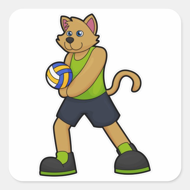 Hund als Volleyballspieler mit Volleyball Quadratischer Aufkleber (Vorderseite)