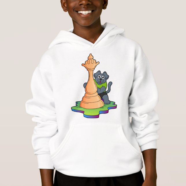 Hund am Schach mit Schachstück Königin Hoodie (Vorderseite)