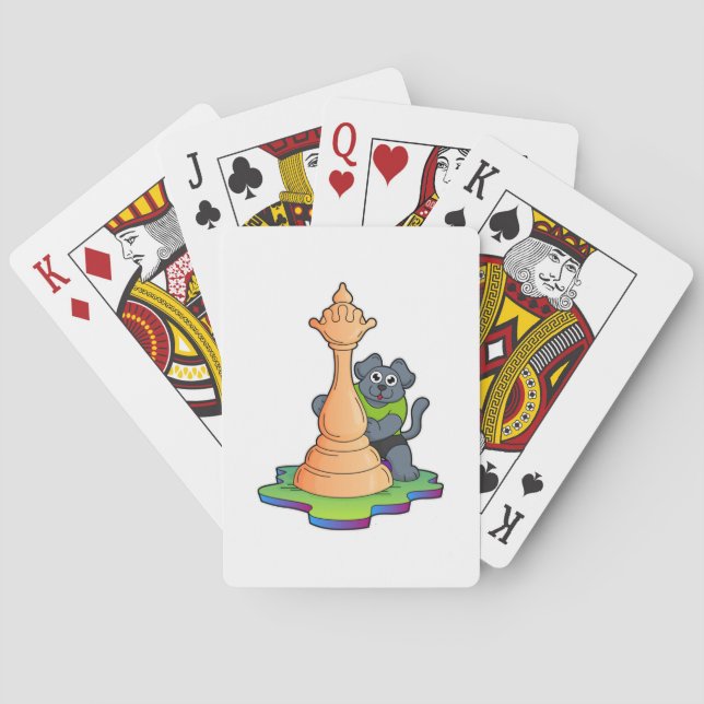 Hund am Schach mit Schachstück Königin Spielkarten (Rückseite)