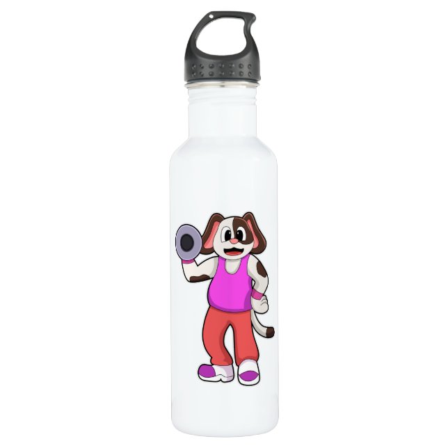 Hund an der Bodybuilding mit Dumbell Edelstahlflasche (Vorderseite)