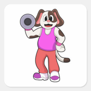 Hund an der Bodybuilding mit Dumbell Quadratischer Aufkleber