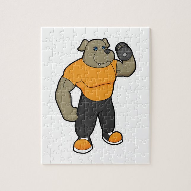 Hund an der Fitness mit Dumbell (Vertikal)