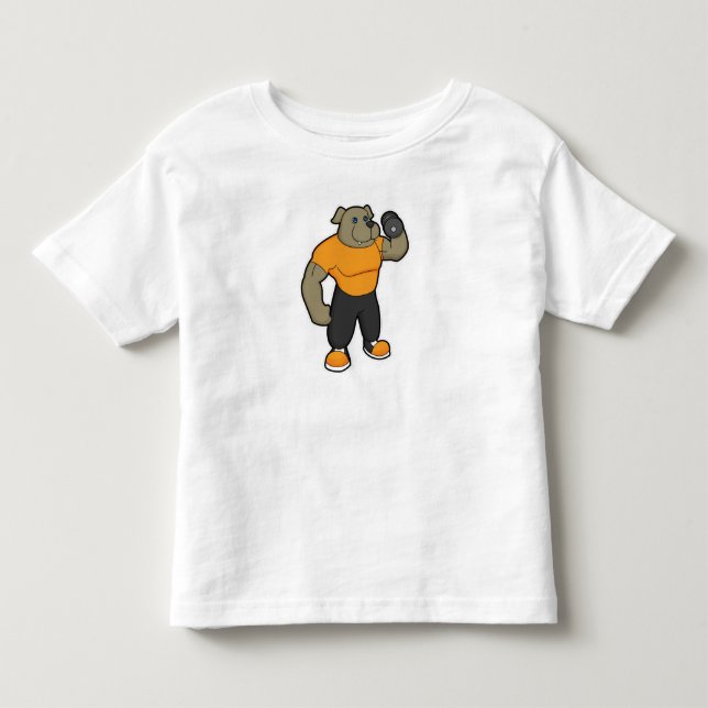 Hund an der Fitness mit Dumbell Kleinkind T-shirt (Vorderseite)