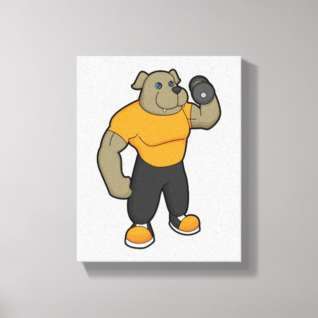 Hund an der Fitness mit Dumbell Leinwanddruck (Vorderseite)