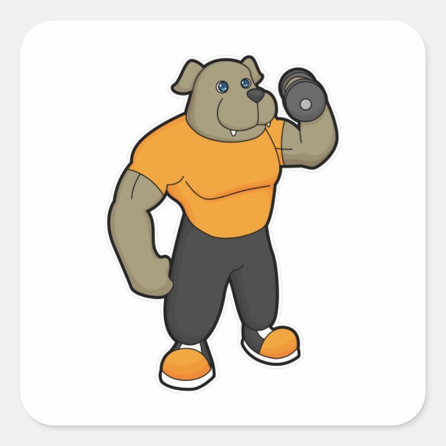 Hund an der Fitness mit Dumbell Quadratischer Aufkleber (Vorderseite)