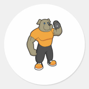 Hund an der Fitness mit Dumbell Runder Aufkleber