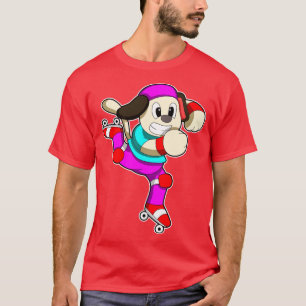 Hund an Inline-Skaten mit Inline-Skate-Cap T-Shirt