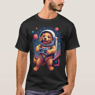 Hund Astronaut Gamer Pixel Art Retro Gaming Nostal T-Shirt