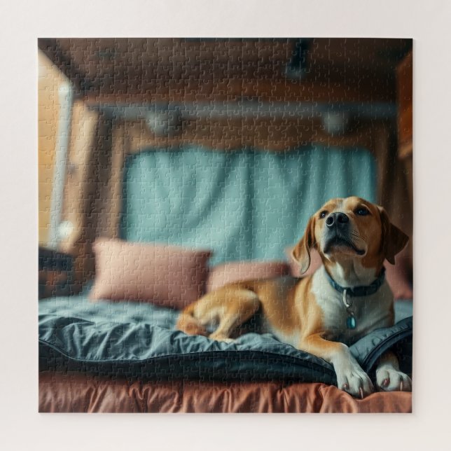 Hund auf Bett (Vertikal)