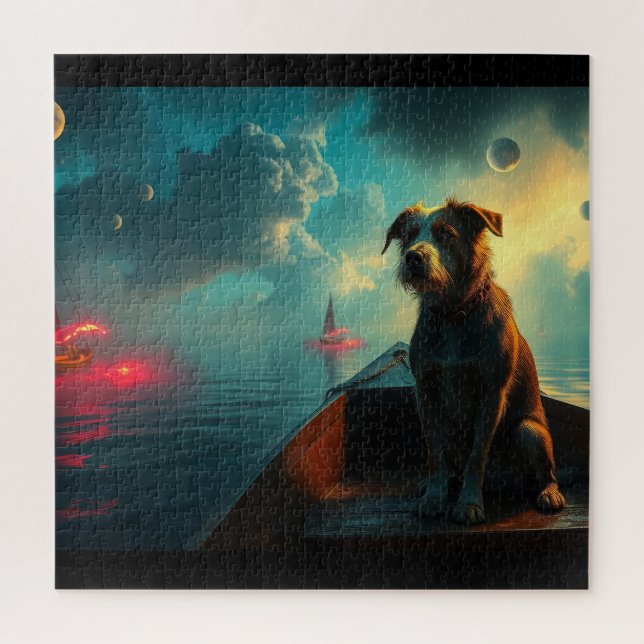 Hund auf Boot (Vertikal)