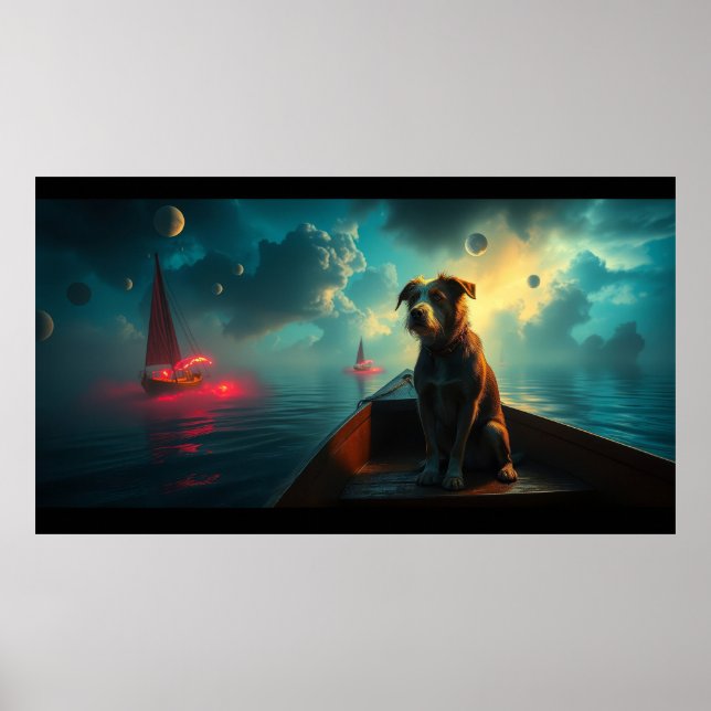 Hund auf Boot Poster (Vorne)