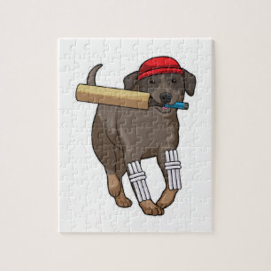 Hund auf Cricket mit Cricket-Fledermaus