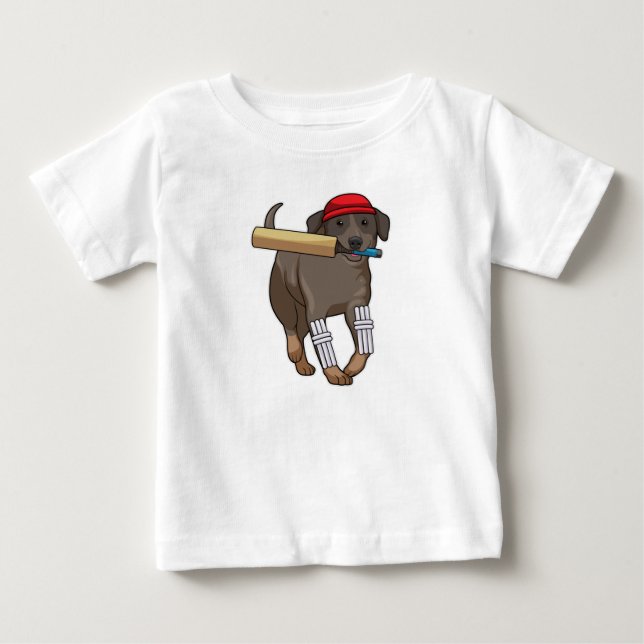 Hund auf Cricket mit Cricket-Fledermaus Baby T-shirt (Vorderseite)