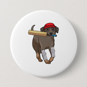 Hund auf Cricket mit Cricket-Fledermaus Button