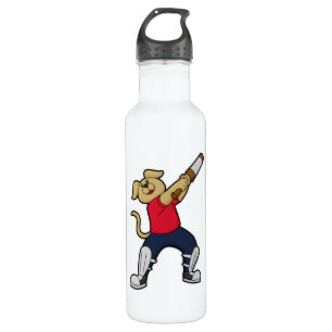 Hund auf Cricket mit Cricket-Fledermaus Edelstahlflasche