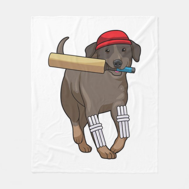 Hund auf Cricket mit Cricket-Fledermaus Fleecedecke (Vorderseite)