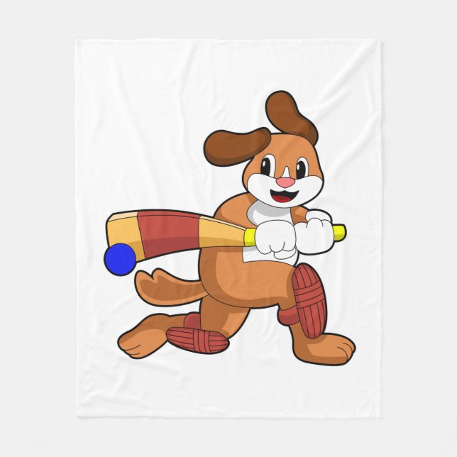 Hund auf Cricket mit Cricket-Fledermaus Fleecedecke (Vorderseite)